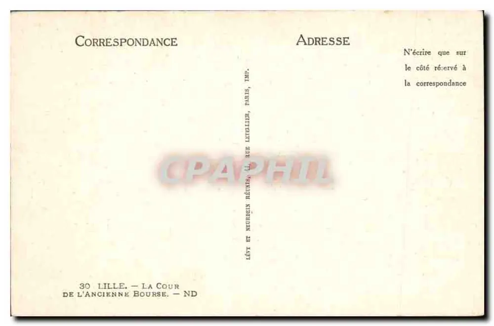 Lille — A Cour da Velha Bolsa — Editor: L. Rue Letellier, Paris - Verso