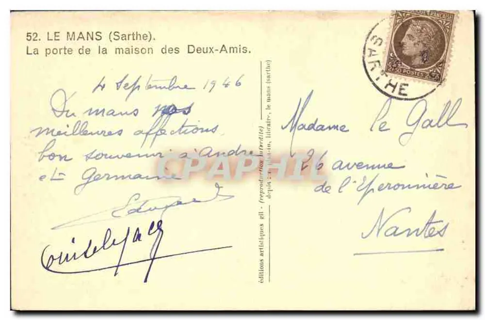 Le Mans (Sarthe) — Die Tür der Maison des Deux-Amis — künstlerische Ausgaben gil - Rückseite