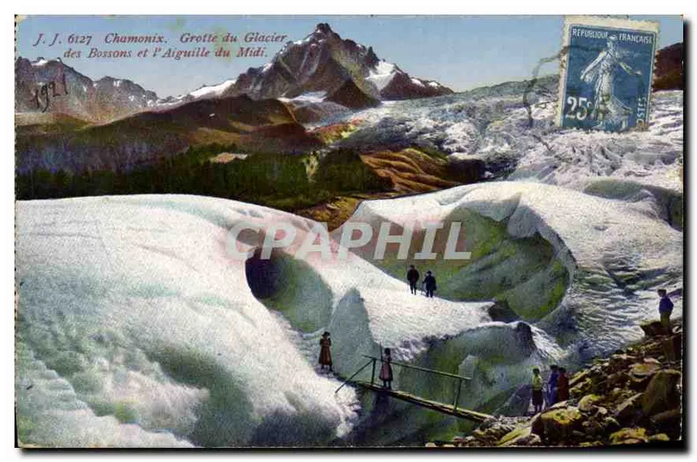 Chamonix - Grotte des Gletschers Bossons und die Aiguille du Midi — J.J. 6127 - Vorderseite