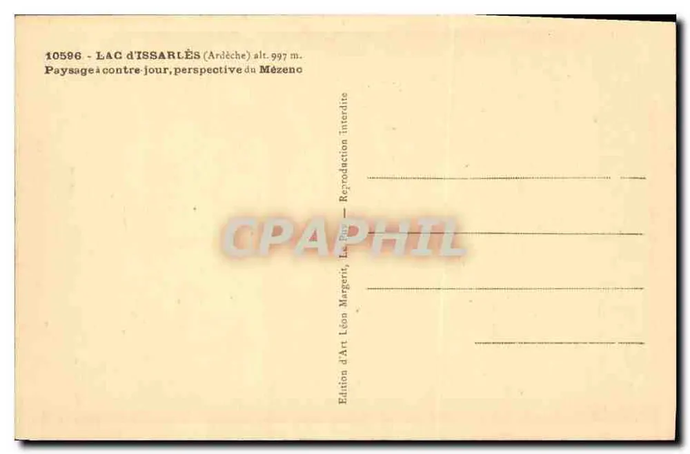 Lac d'Issarlès (Arlèche) - Landschaft im Rücklicht, Perspektive des Mézeno - Edition d'Art Léon Margerit, n° 10596 - Rückseite
