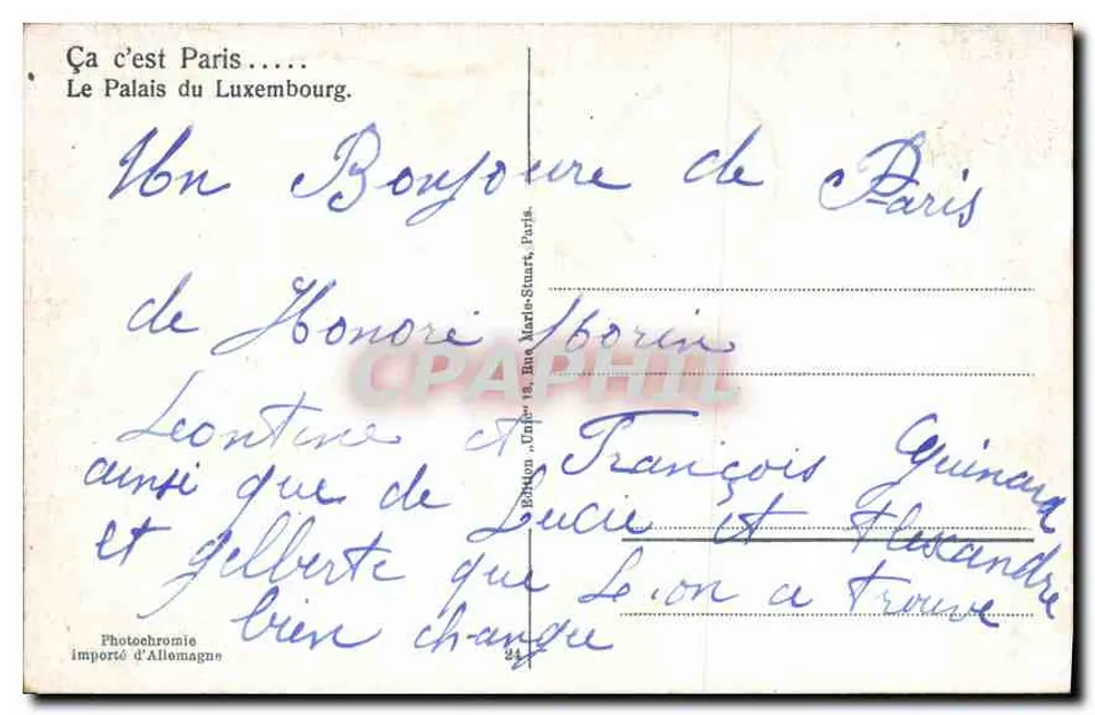 O Palácio do Luxembourg — Paris — Edição Unie - Verso