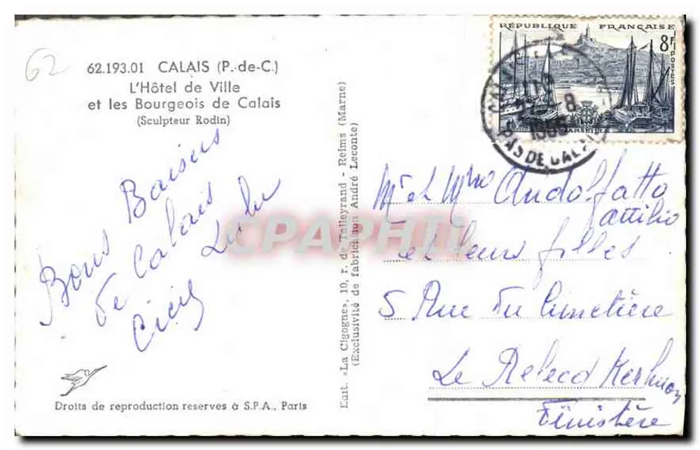 Calais — Rathaus und die Bourgeois von Calais — Verlag S.P.A. Nr. 62.193.01 - Rückseite