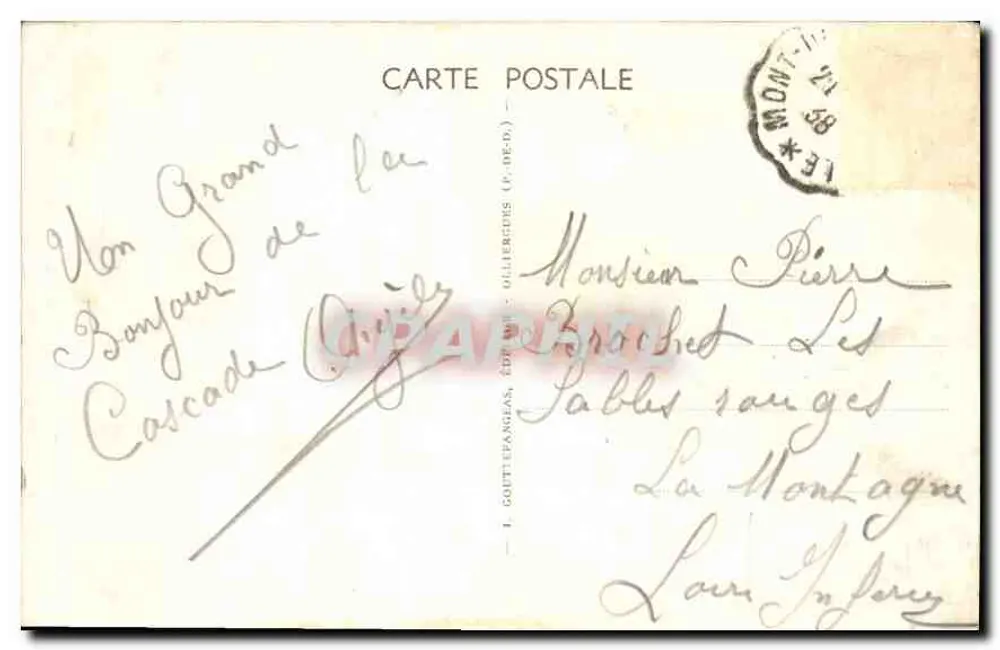 LE MONT-D'ORÉ — Cascata do Rossignolet — G. d'O. 921 - Verso