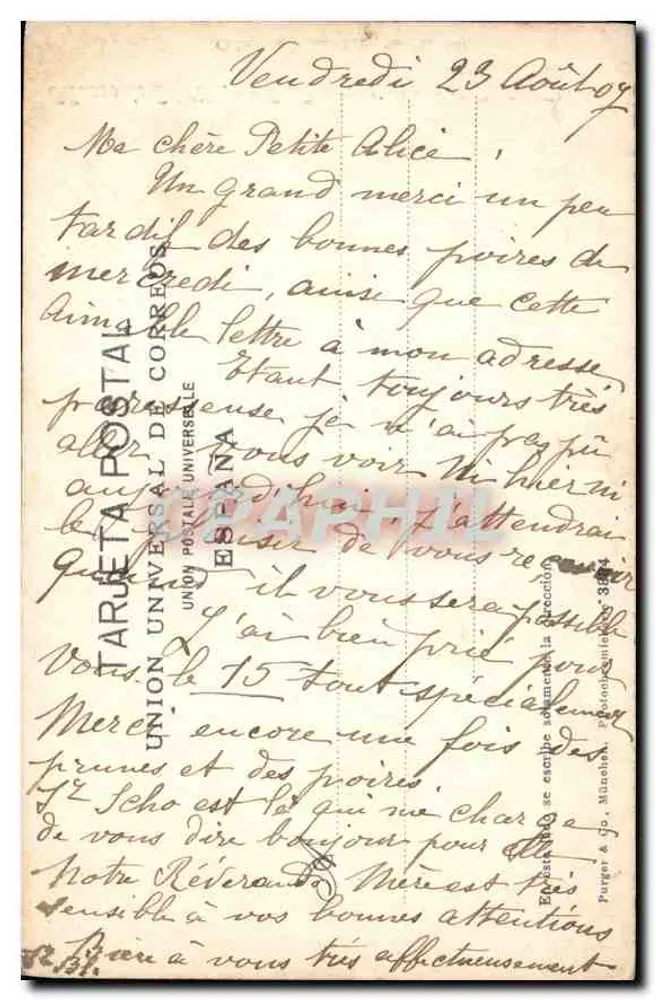 Nossa Senhora de Fátima — Santa Bernadette — União Postal Universal Espanha - Verso