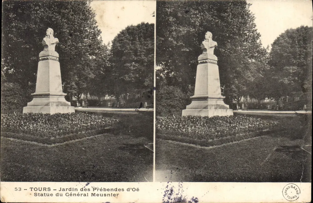 Tours - Jardin des Prébendes d'Oë - Statue du Général Meusnier — éditeur GRAND BAZAR TOURS, n° 53 - Vorderseite