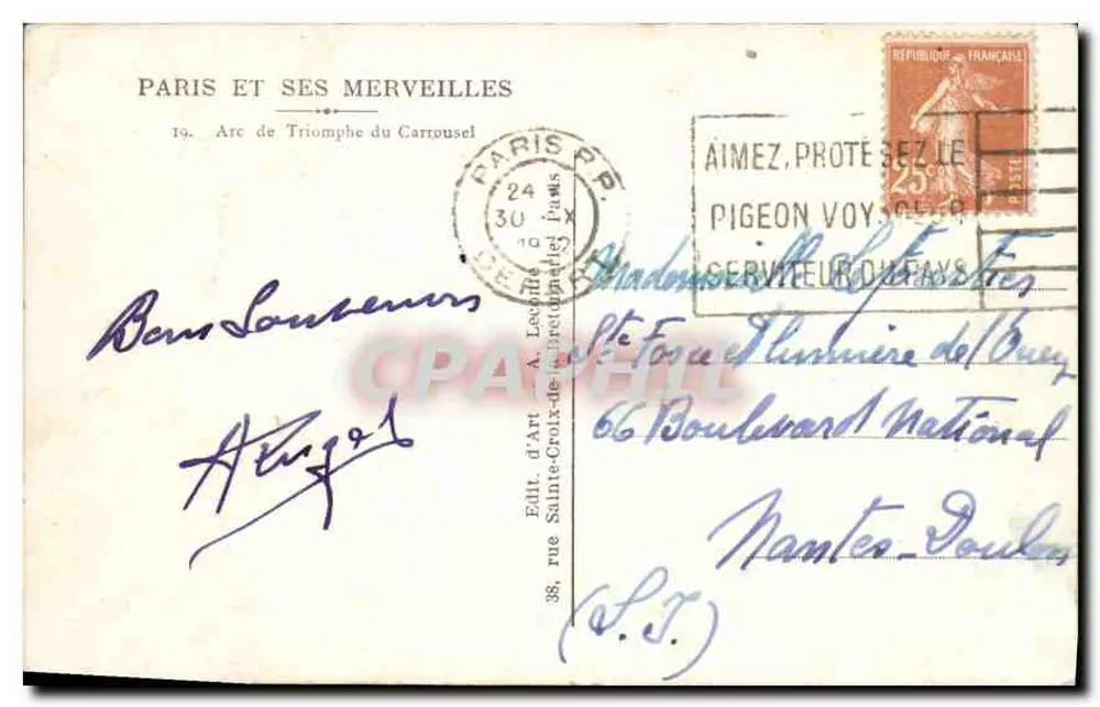 Arc de Triomphe du Carrousel — Paris — Éd. d'Art, rue Sainte-Croix-de-Tremblay - Rückseite