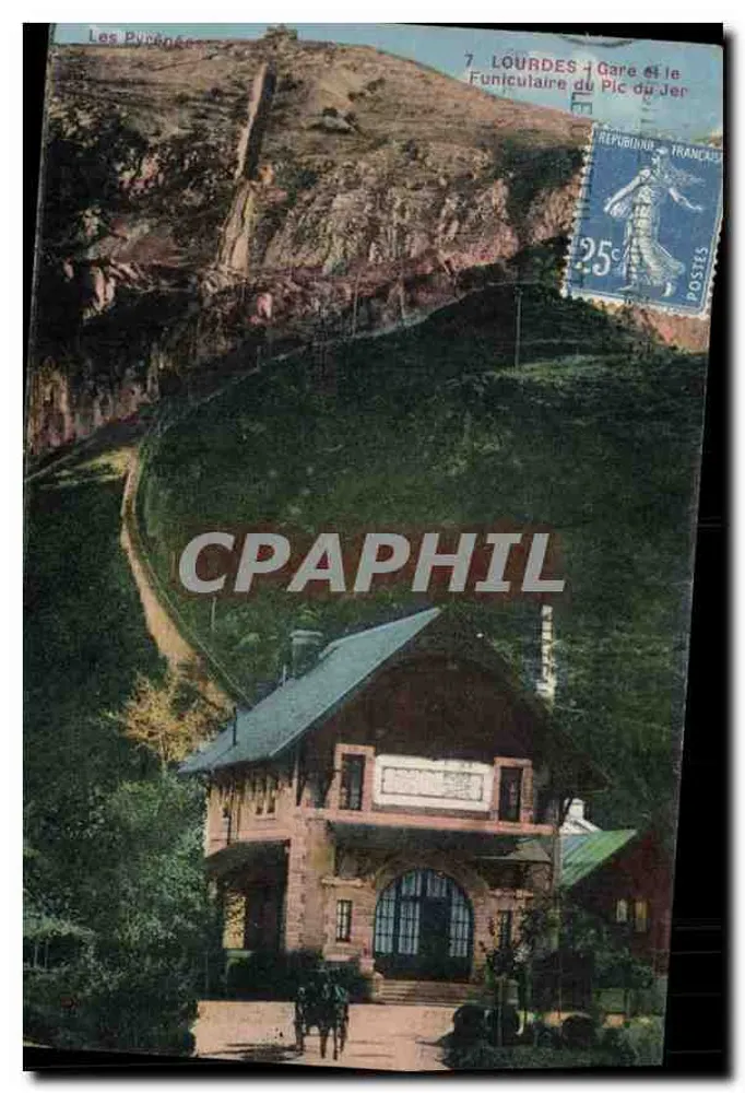 Lourdes - Bahnhof und der Seilbahn Pic du Jer — Verleger : , Nr. 7 - Vorderseite