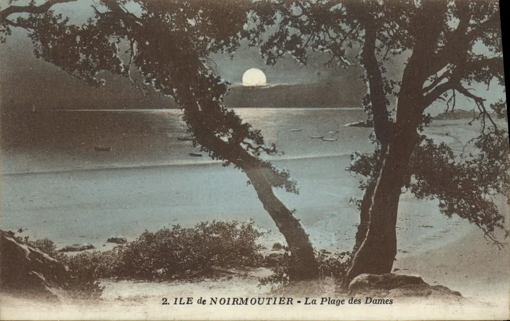 Ilha de Noirmoutier - A Praia das Damas — vista noturna com lua, editor G. Arnoud, Nantes - Frente