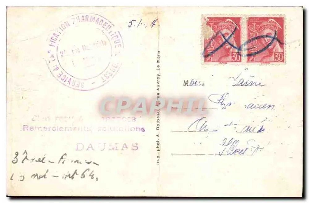Savigné-l'Évêque (Sarthe) — Schloss Ménil — visa n° 247 - Rückseite