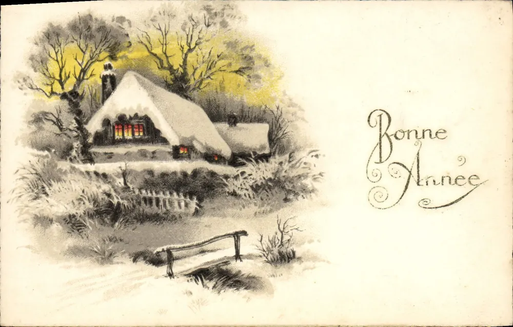 Schneeverwehter Schloss — Frohe Neujahr — Verlag Cypres, Nr. 384 - Vorderseite
