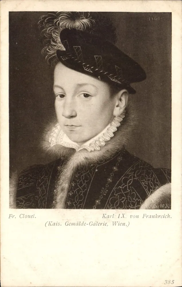 Porträt von Karl IX. von Frankreich — Fr. Clouet — Kais. Gemälde-Galerie, Wien — n° 385 - Vorderseite