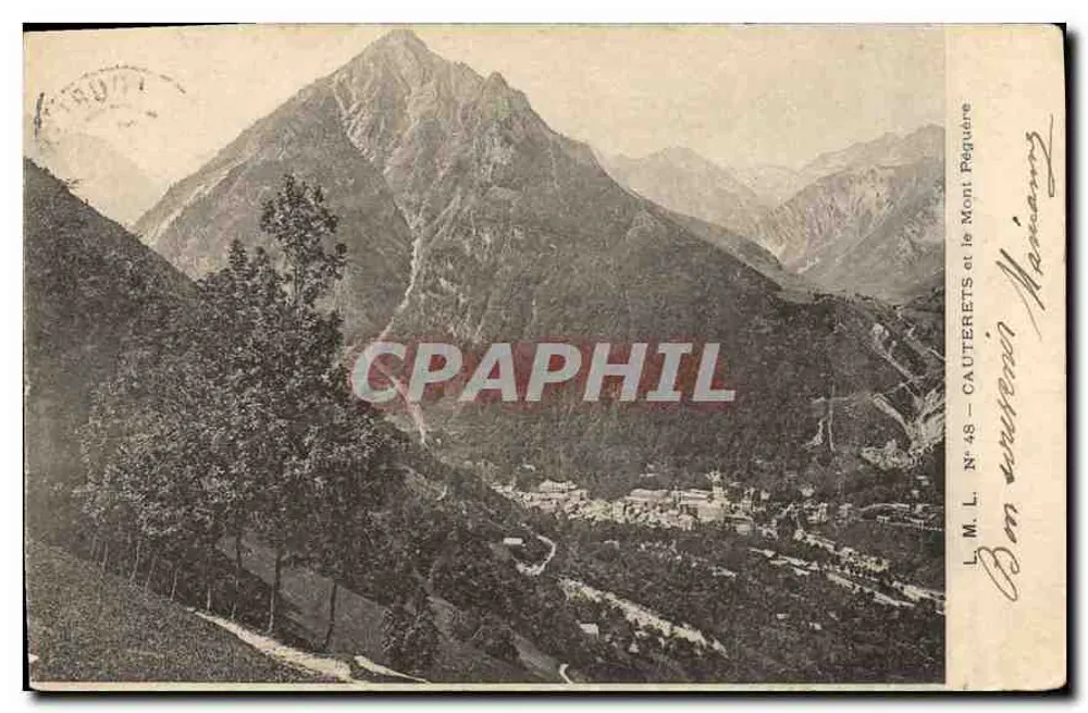 Cauterets e o Monte Péguère — Bilhete postal antigo n°48 — editor L.M.L. - Frente