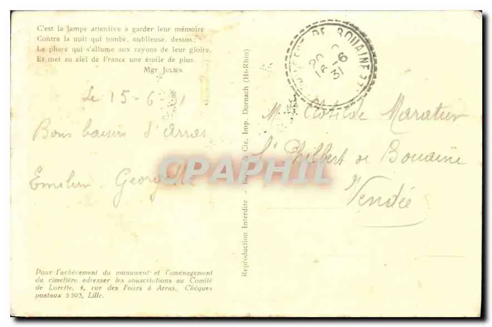 N.-D. de Lorette — Vista da torre — Cie. Imp. Philibert, Lille - Verso
