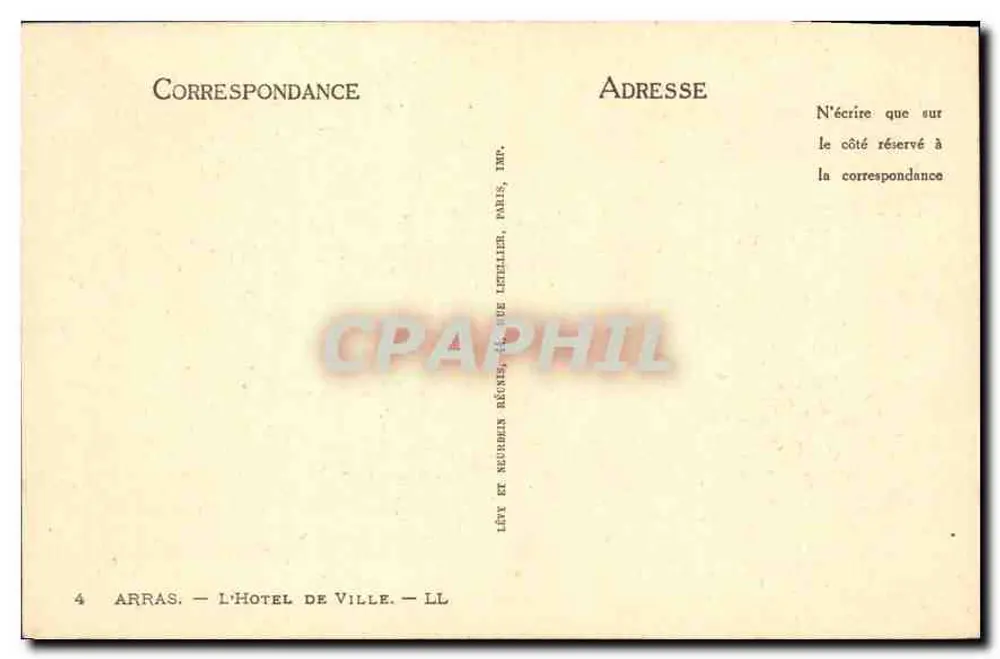 Arras — O Hotel de Ville — editor Lévy & Neurin Réones, Paris - Verso