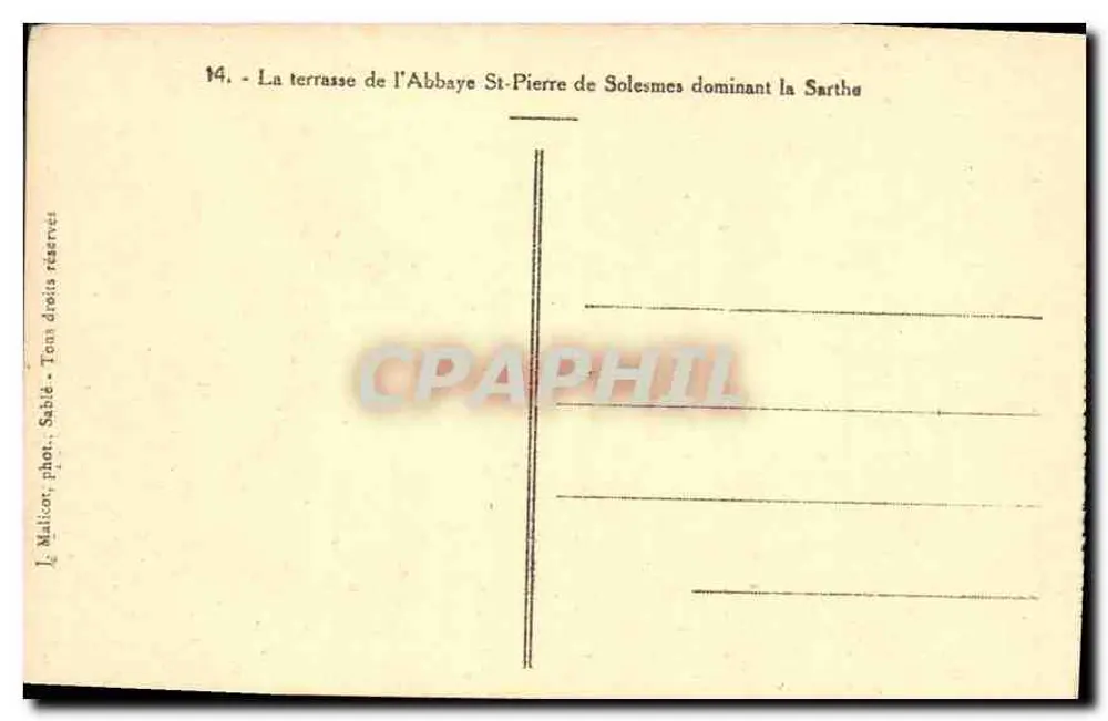 Terrasse der Abtei Saint-Pierre de Solesmes mit Blick auf die Sarthe — Malkor, phot. Sable — Nr. 14 - Rückseite