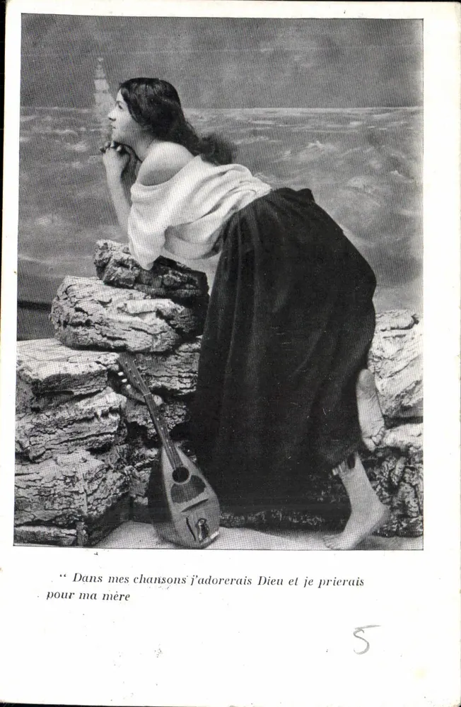 Frau mit der Mandoline — Kontemplative Szene — Innere Karte (Frankreich, Algerien, Tunesien) - Vorderseite