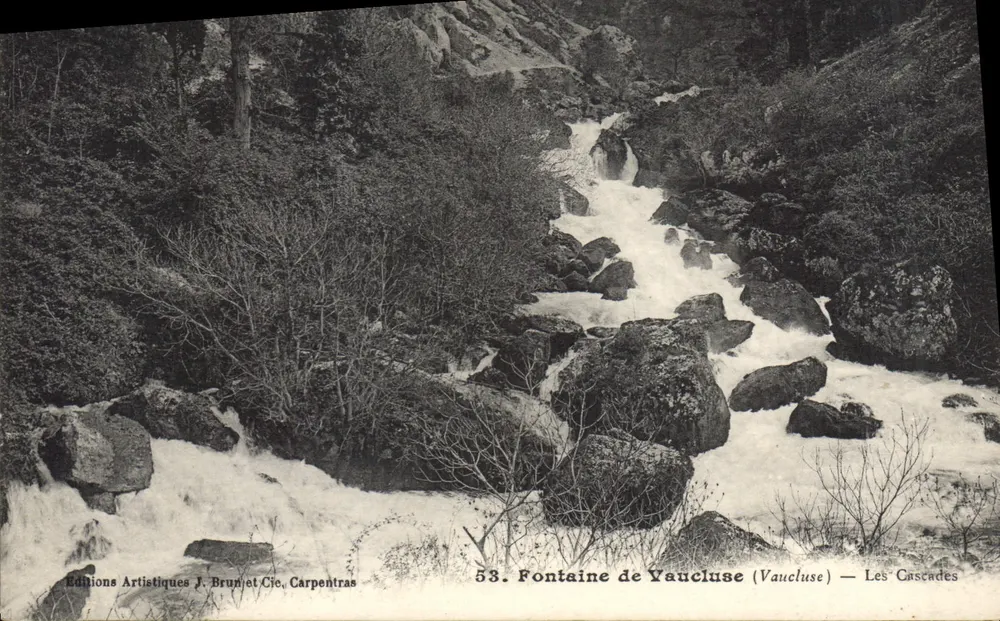 Fontaine de Vaucluse (Vaucluse) — Die Wasserfälle — Künstlerische Ausgabe J. Brun et Cie, Carpentras, Nr. 53 - Vorderseite