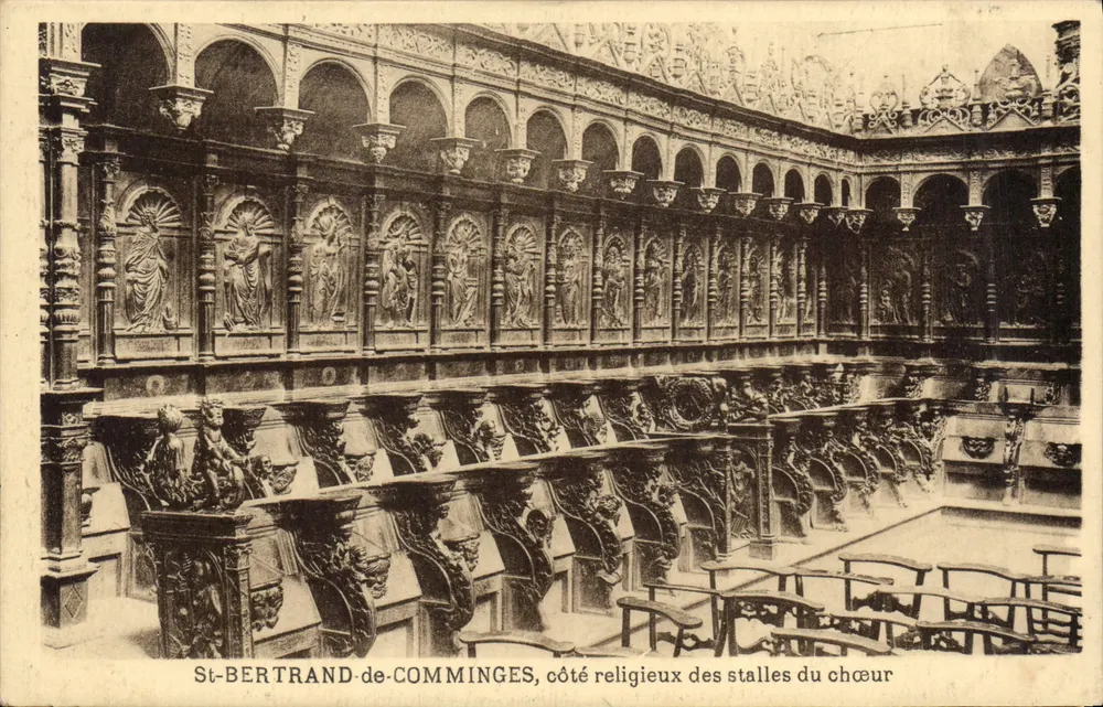 St-Bertrand-de-Comminges, religiöse Seite der Chorbanken - Vorderseite