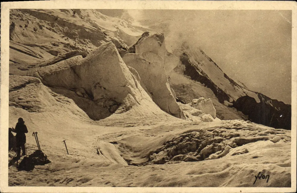 Gletscher der Bossons — Sérac de la Jonction zwischen dem oberen Teil der Côte und den Grands Mulets — Verlag Yvon - Vorderseite