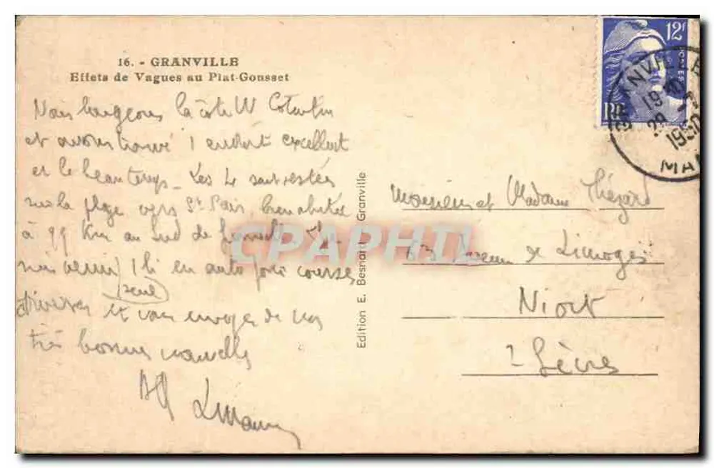 Granville — Effets de vagues au Plat-Gousset — Édition E. Besnart Granville n°16 - Verso