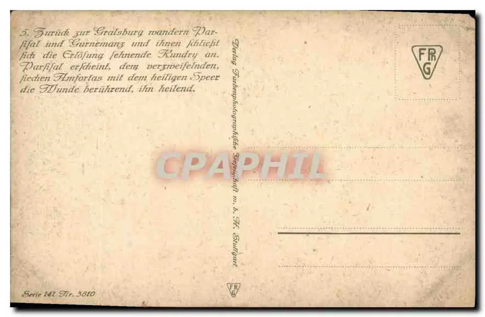 Parzifal et Gurnemanz — scène de la Gralsburg — éditeur Stiehg. Zuckmayerphotographik, Série 141, N° 3810 - Rewers