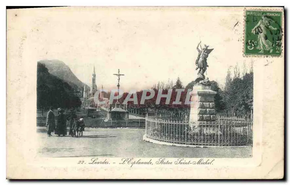 Lourdes - L'Esplanade, Statue Saint-Michel — éditeur Association Catholique, Riffarth & Cie, n°22 - Frente