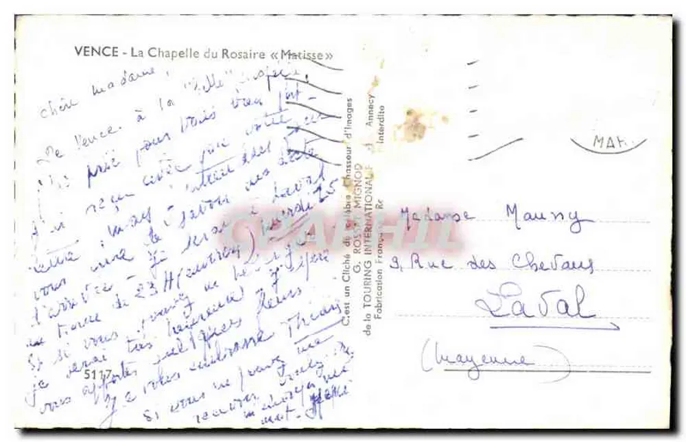 Vence - Die Kapelle des Rosenkranzes « Matisse » — Verlag G. ROSSIGNOL, n° 5117 - Rückseite
