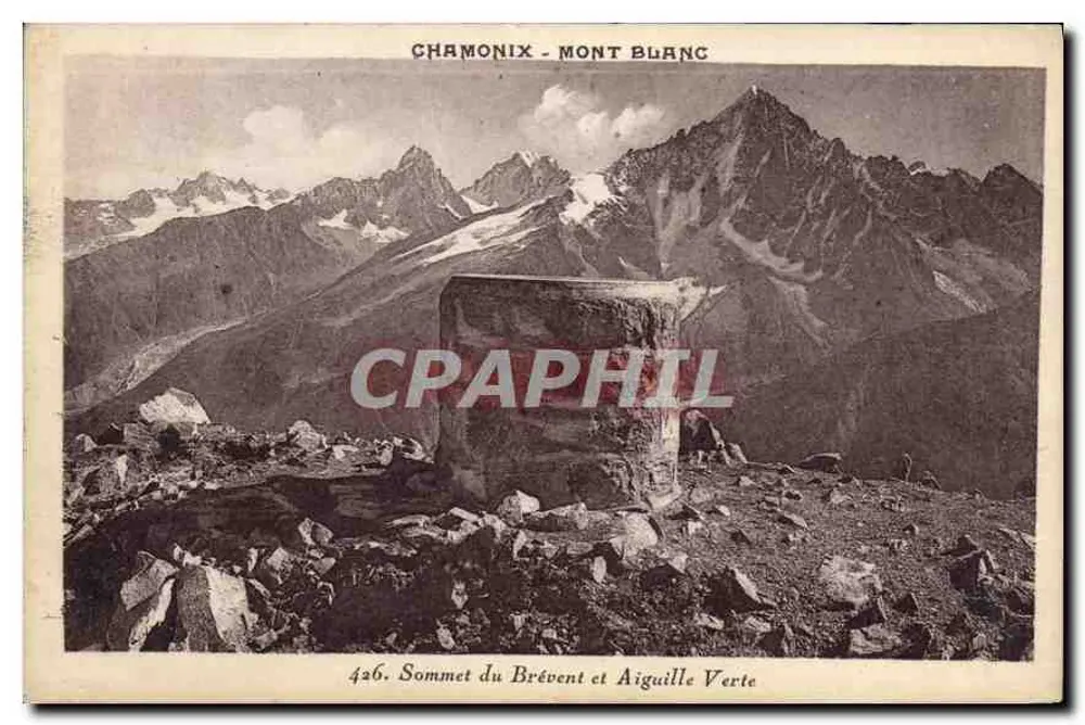 Chamonix - Mont Blanc — Gipfel von Brévent und Aiguille Verte — Aug. Coutet, Chamonix, n°426 - Vorderseite