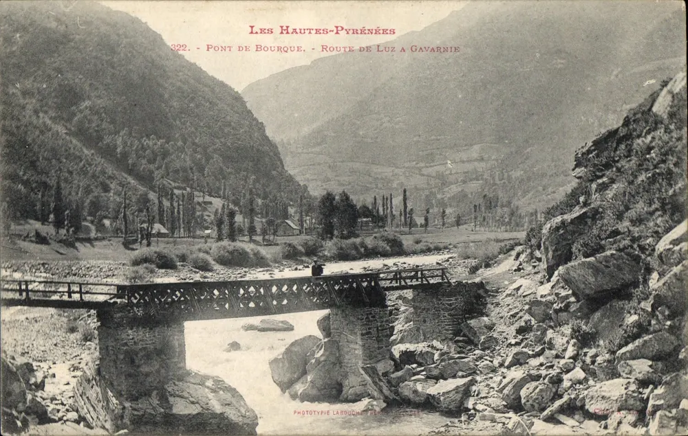 Brücke von Bourque — Straße von Luz nach Gavarnie — Phototypie Larbouche, Nr. 322 - Vorderseite
