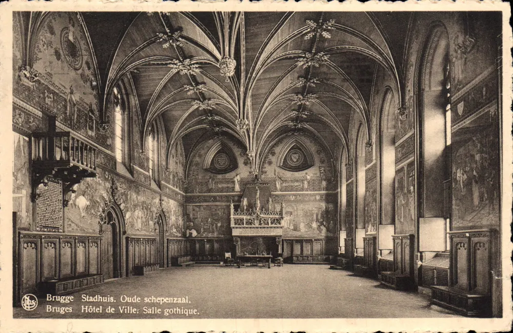 Bruges - Hôtel de Ville : Salle gothique — Brugge Stadhuis. Oude scheepenzaal. (éditeur : NLS) - Vorderseite
