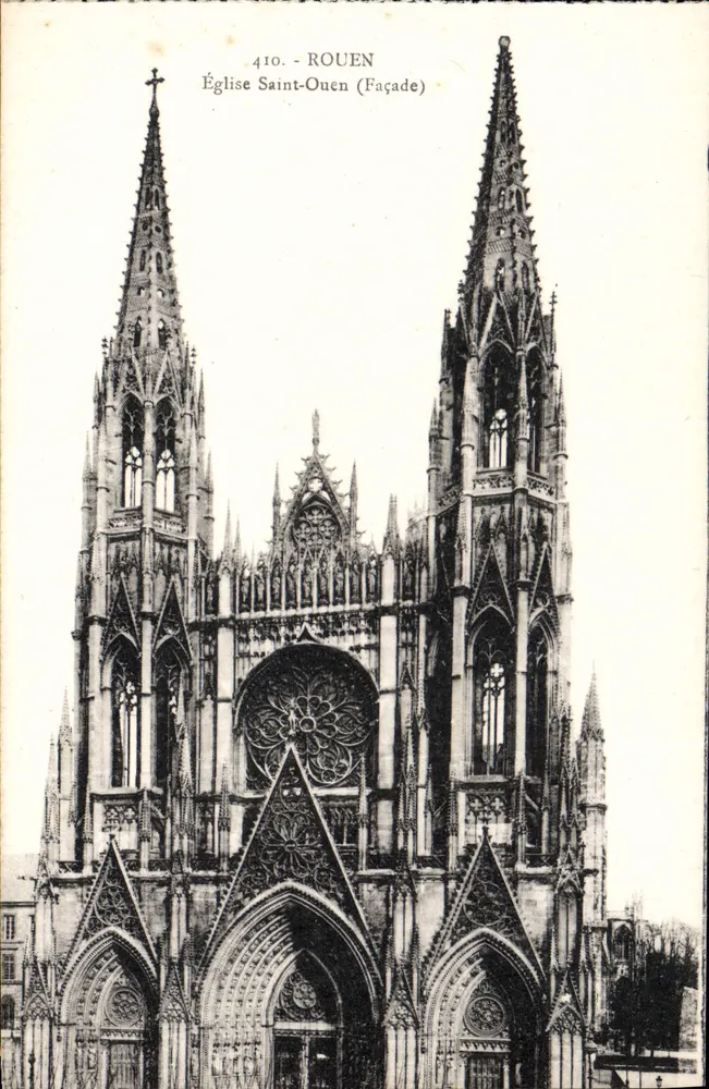 Rouen — Igreja de São Ouen (Fachada) — Cartas 'La Cigogne', Rue aux Ours, Rouen - Frente