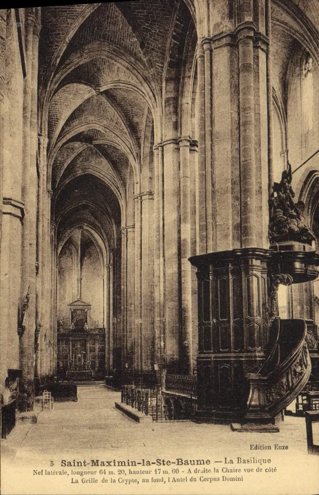 Saint-Maximin-la-Ste-Baume — A Basílica — Nef lateral, grade da cripta, cadeira do Corpus Domini — Edição Euze - Frente