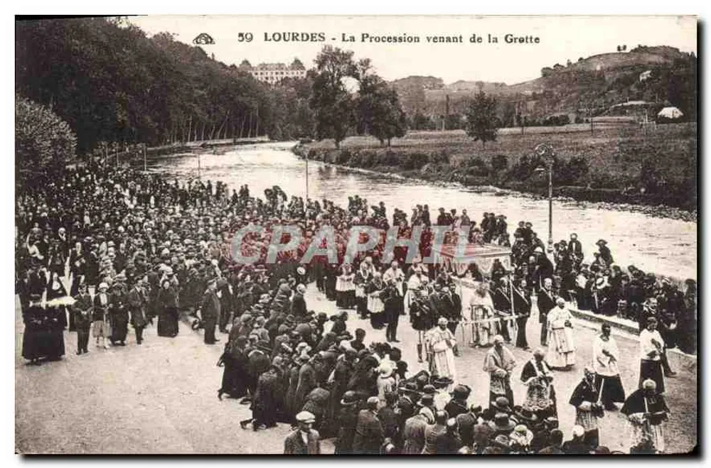Lourdes - A Processão vindo da Gruta — editor O. Alsaciens des Arts Photographiques, Strasbourg, n° 59 - Frente