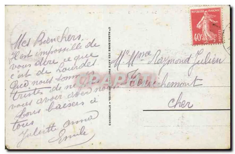 Lourdes - A Processão vindo da Gruta — editor O. Alsaciens des Arts Photographiques, Strasbourg, n° 59 - Verso