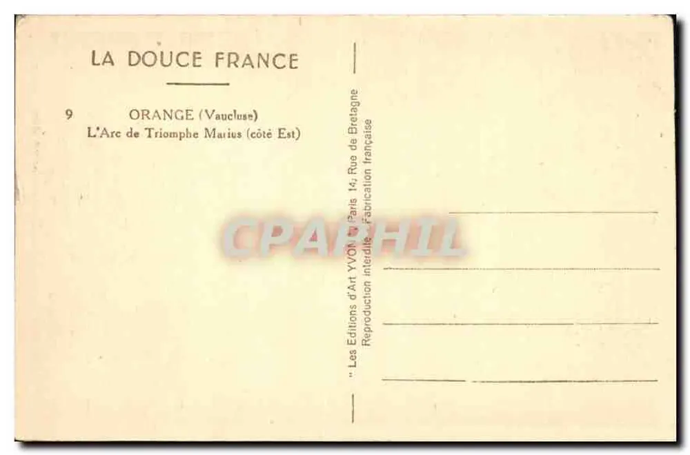 Arco do Triunfo Marius — Orange (Vaucluse) — Éditions d'Art YVON, Paris - Verso