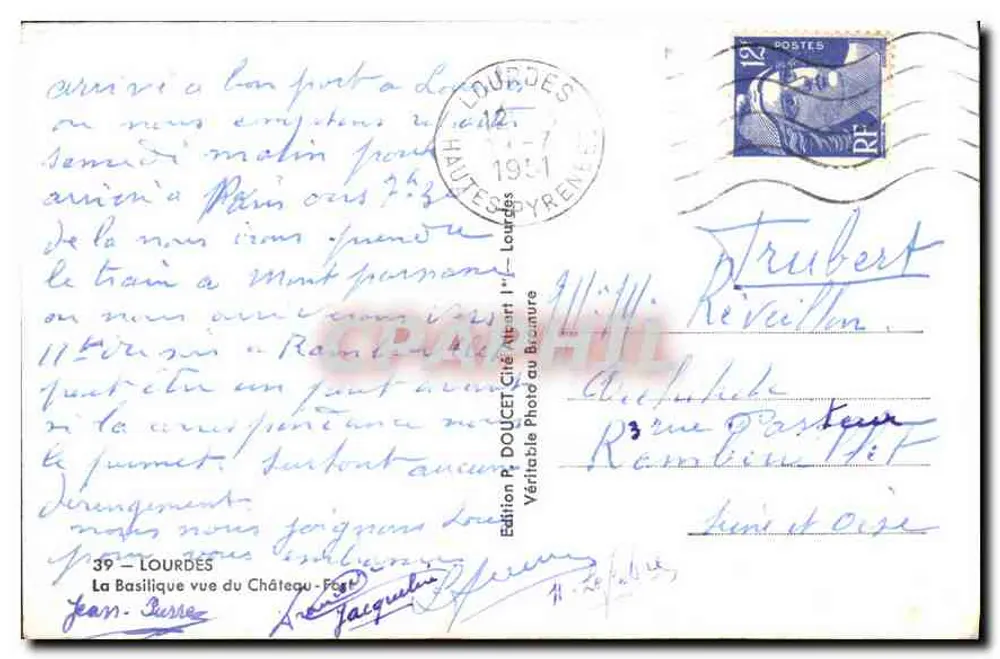 Lourdes — Ansicht des Schlosses — Edition P. Doucet, n°39 - Rückseite