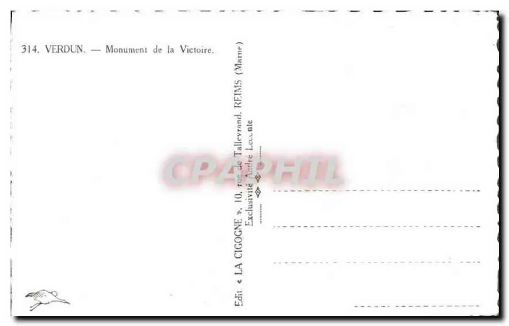 Verdun — Monument van de Overwinning — Uitgever: La Cigogne, Reims - Achterkant