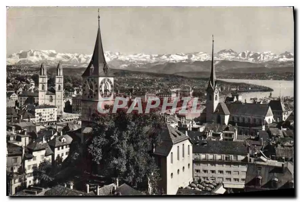 Zürich - Grossmünster, St. Peter und die Alpen — Photoglob-Wehrli AG, Nr. 300 - Vorderseite