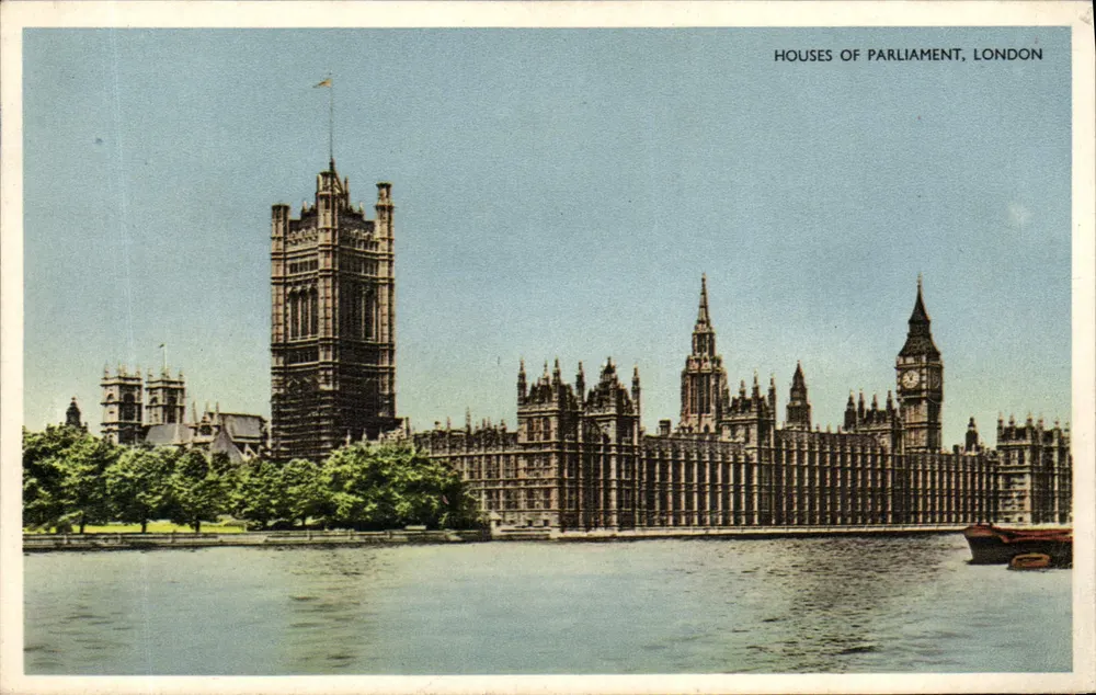 Häuser des Parlaments, London — Ansicht des Parlaments und Big Ben — unbekannter Verlag, Seriennummer 1A - Vorderseite