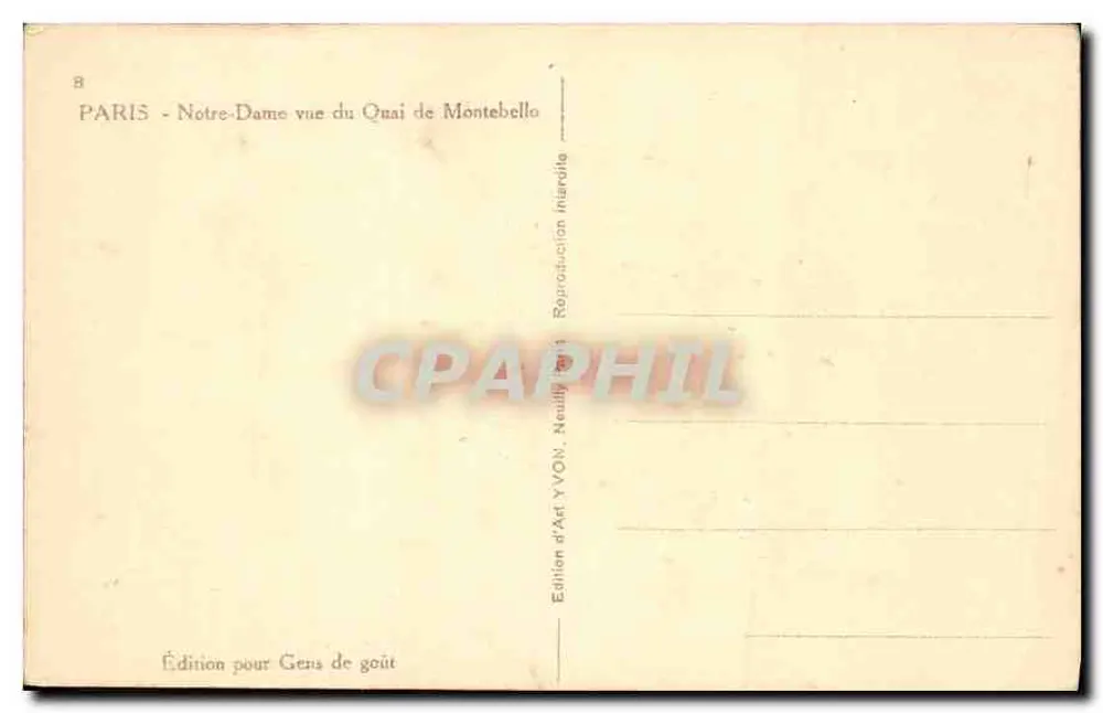 Notre-Dame de Paris — Ansicht vom Quai de Montebello — Édition d'Art YVON, Neully-sur-Marne - Rückseite
