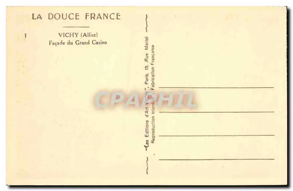 Vichy (Allier) — Fassade des Grand Casino — Les Éditions d'Art Français - Rückseite