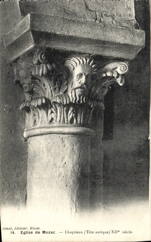 Kirche von Mozac — Kapitell (Antikes Haupt) 12. Jahrhundert — Verleger Amat, Riom - Vorderseite