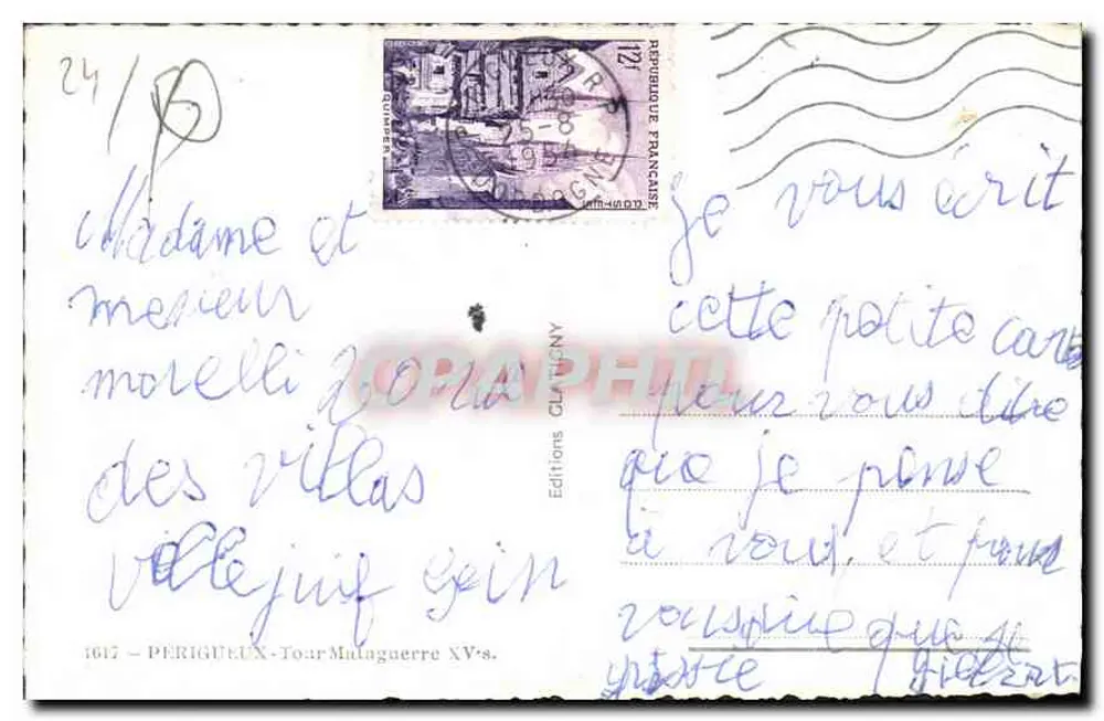 Périgueux — Torre Malaguère XV°s. — Edições Glaisny - Verso