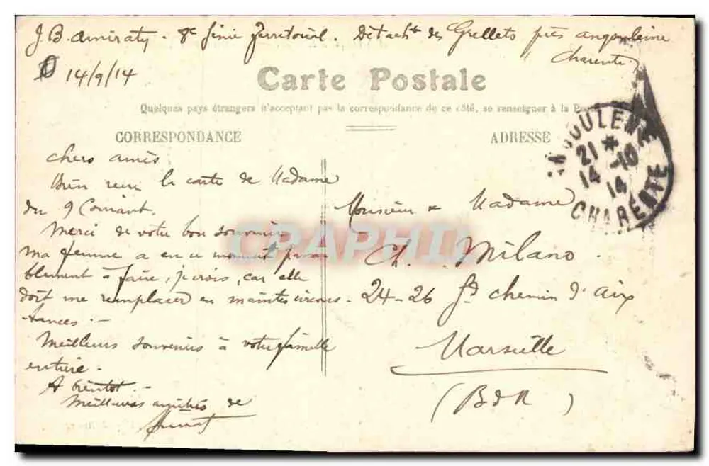 Angoulême — Monument Carnot — A. Miette, editor-imprensa. - Verso