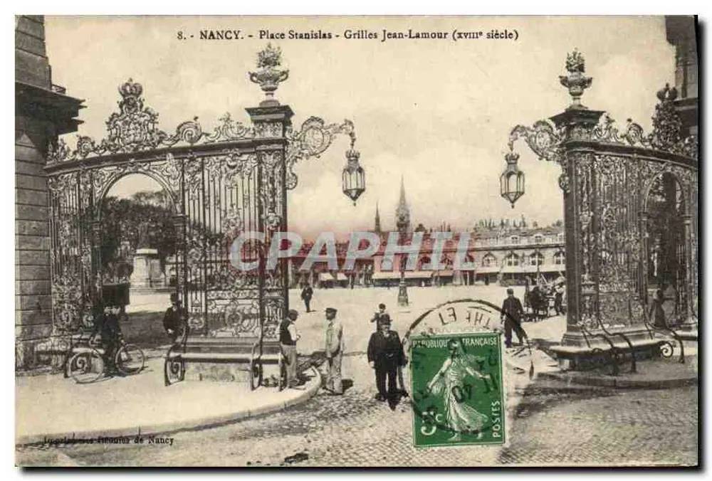 Nancy - Place Stanislas - Grilles Jean-Lamour (siglo xviii) — Imprenta de Nancy, n°8 - Anverso