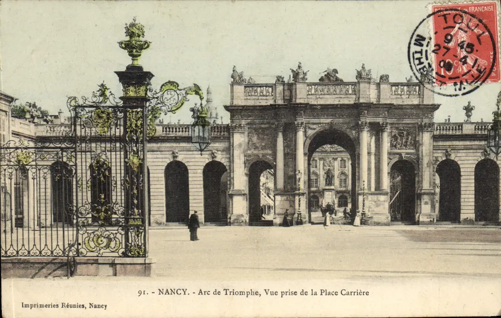 NANCY - Arc de Triomphe, Vue prise de la Place Carrière — Imprimeries Réunies, Nancy, n° 91 - Recto