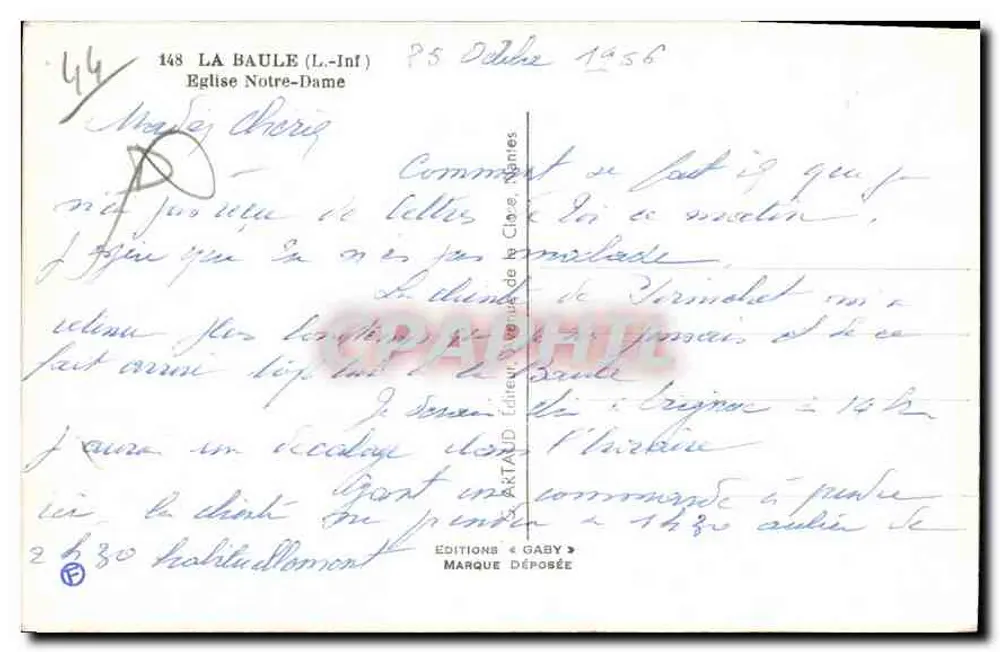 Igreja de Nossa Senhora — La Baule (Loire-Inférieure) — Edições Gaby, n° 148 - Verso
