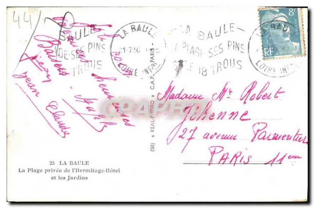La Baule-les-Pins — Privater Strand des Hermitage-Hotels und die Gärten — « REAL-PHOTO » (50) - Rückseite