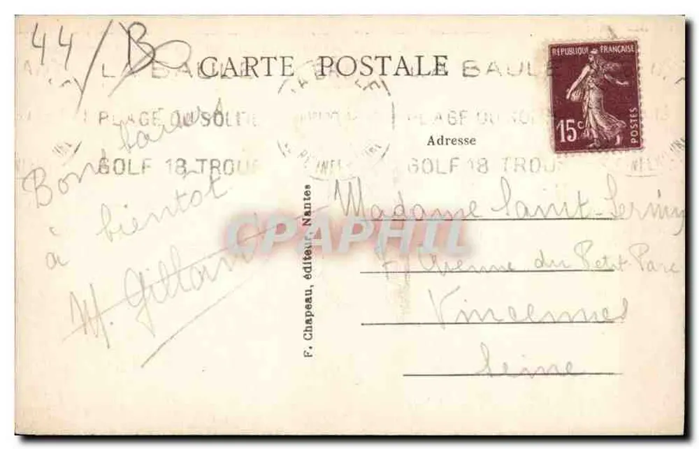 La Baule-sur-Mer (Loire-Inf.) — Esplanade des Casinos vor dem Hermitage — F. Chapeau, Verlag - Rückseite