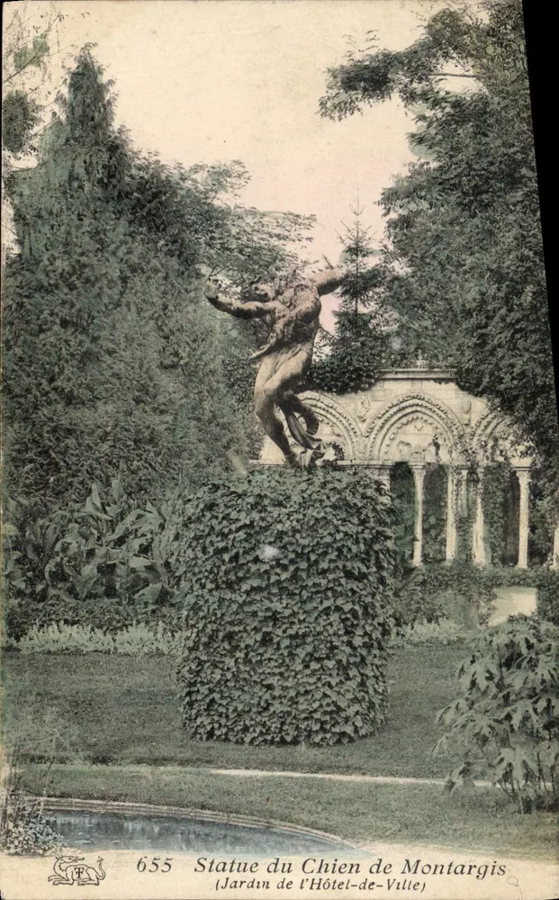 Statue des Hundes von Montargis — Garten des Rathauses — anonymer Verleger, Nr. 655 - Vorderseite